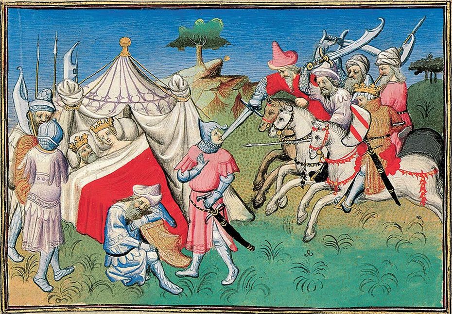 Ил. 2. Битва между Хубилаем и Наяном. Миниатюра из рукописи сочинения Марко Поло «Le Livre des Merveilles» (Fr. 2810), Национальная библиотека Франции, Париж [1264]