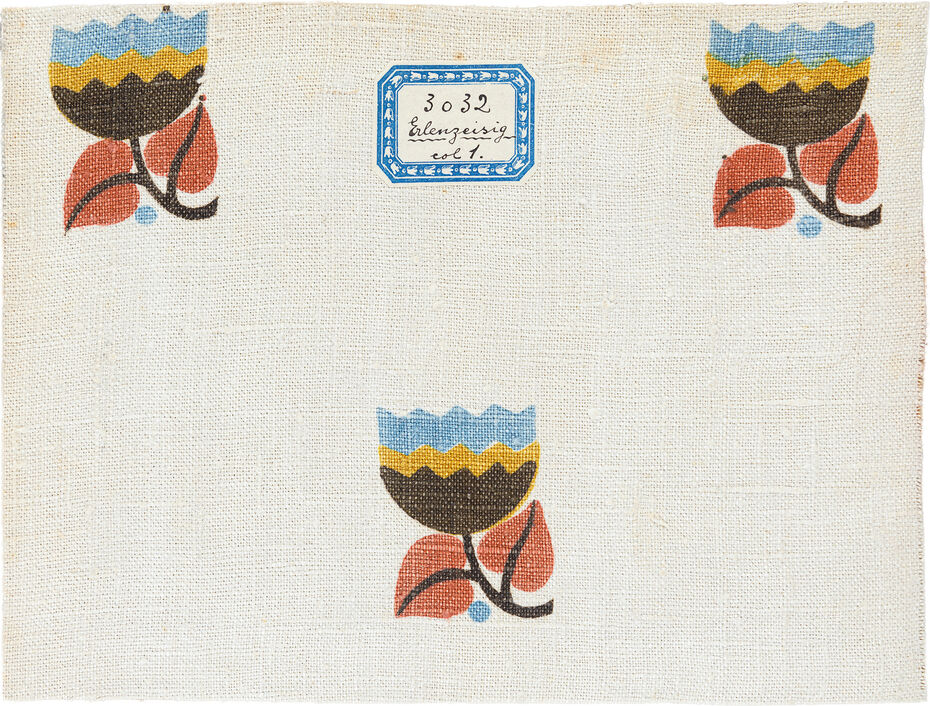 Ил. 14. Образец ткани «Ольховый чиж». Й. Хоффман. Венские мастерские. 1911. Производилась на фабрике Ш. Штейнера (?), Франция. Лен, набойка. 18,7 × 25 см. Частное собрание, Санкт-­Петербург