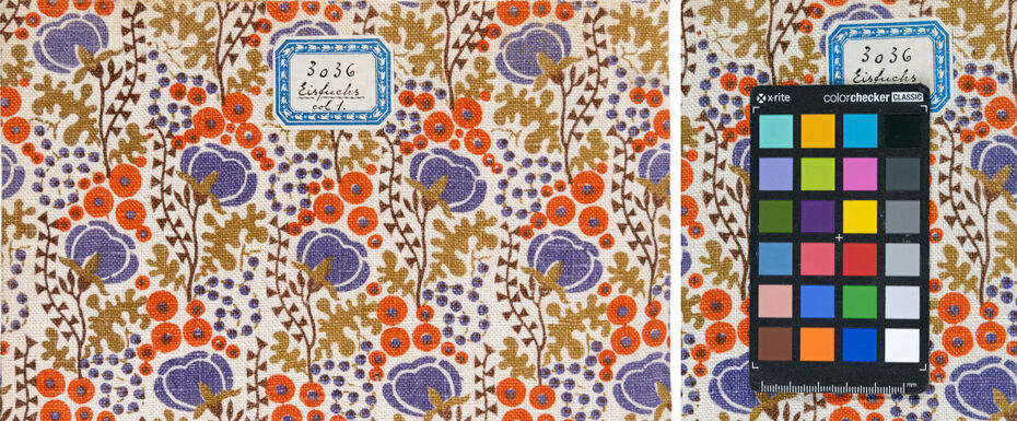Ил. 18. Образец ткани «Арктическая лиса». Л. Фромель-­Фохлер. Венские мастерские. 1911. Производилась на фабрике Ш. Штейнера (?), Франция. Лен, набойка. 19,2 × 25,2 см. Частное собрание, Санкт-­Петербург
