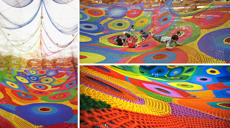 Ил. 4. Т. Хориути Макадам. Knitted Wonder Space 2’. 2009. Нейлон, ручное окрашивание, ручное вязание. Hakone Open Air Museum, Хаконе. 
