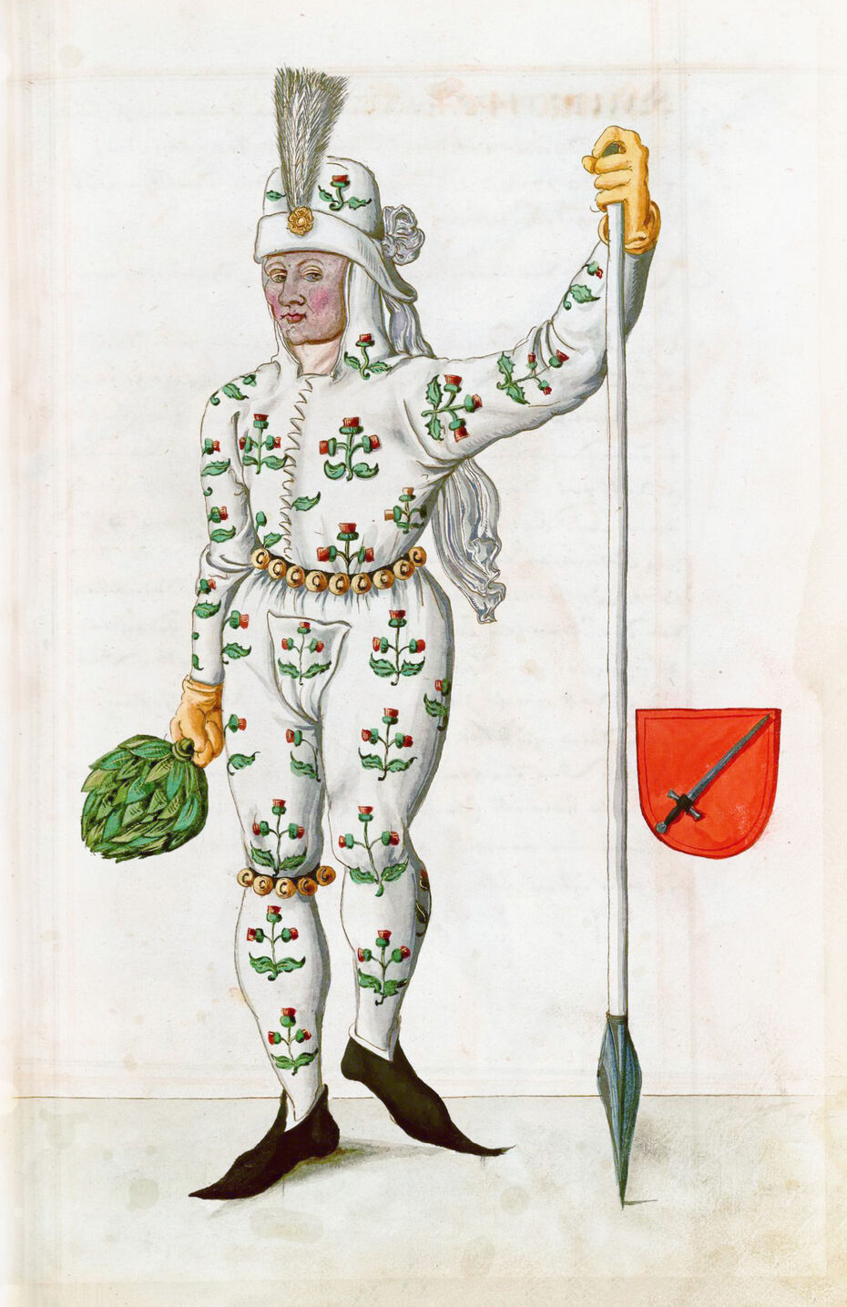 Ил. 5. Неизвестный художник. Год 1464: маска «Воин света». 1590–1620. Бумага, гуашь, свинцовый карандаш. Библиотека Калифорнийского университета, Лос-Анджелес, США (Coll. 170. Ms. 351. Р. 43)