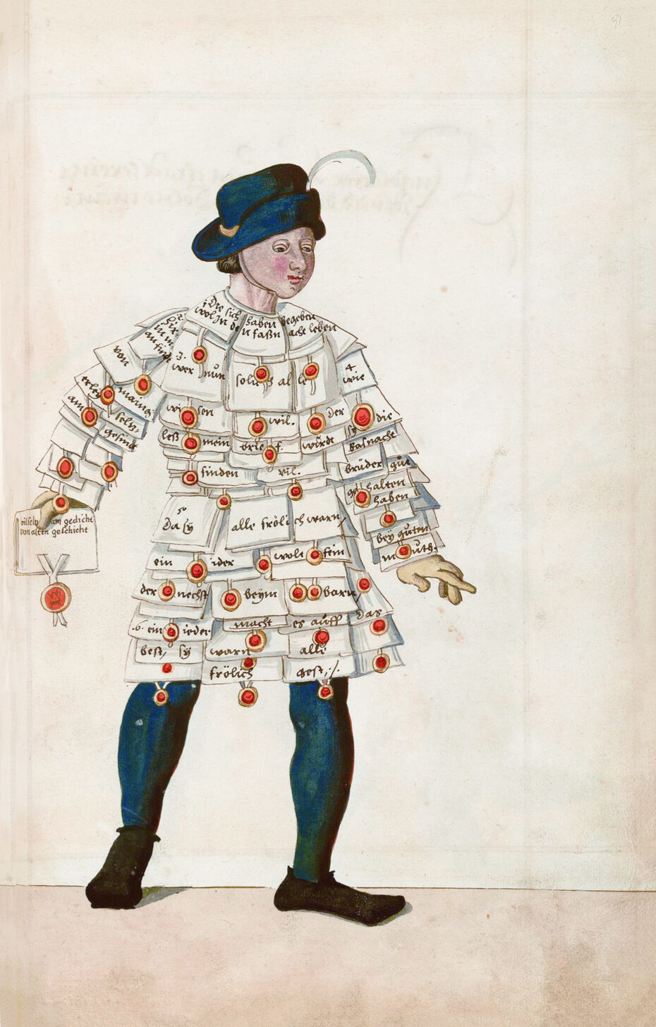Ил. 12. Неизвестный художник. Год 1539: отдельная маска «Письмоносец». 1590–1620. Бумага, гуашь, свинцовый карандаш. Библиотека Калифорнийского университета, Лос-­Анджелес, США (Coll. 170. Ms. 351. Р. 212)