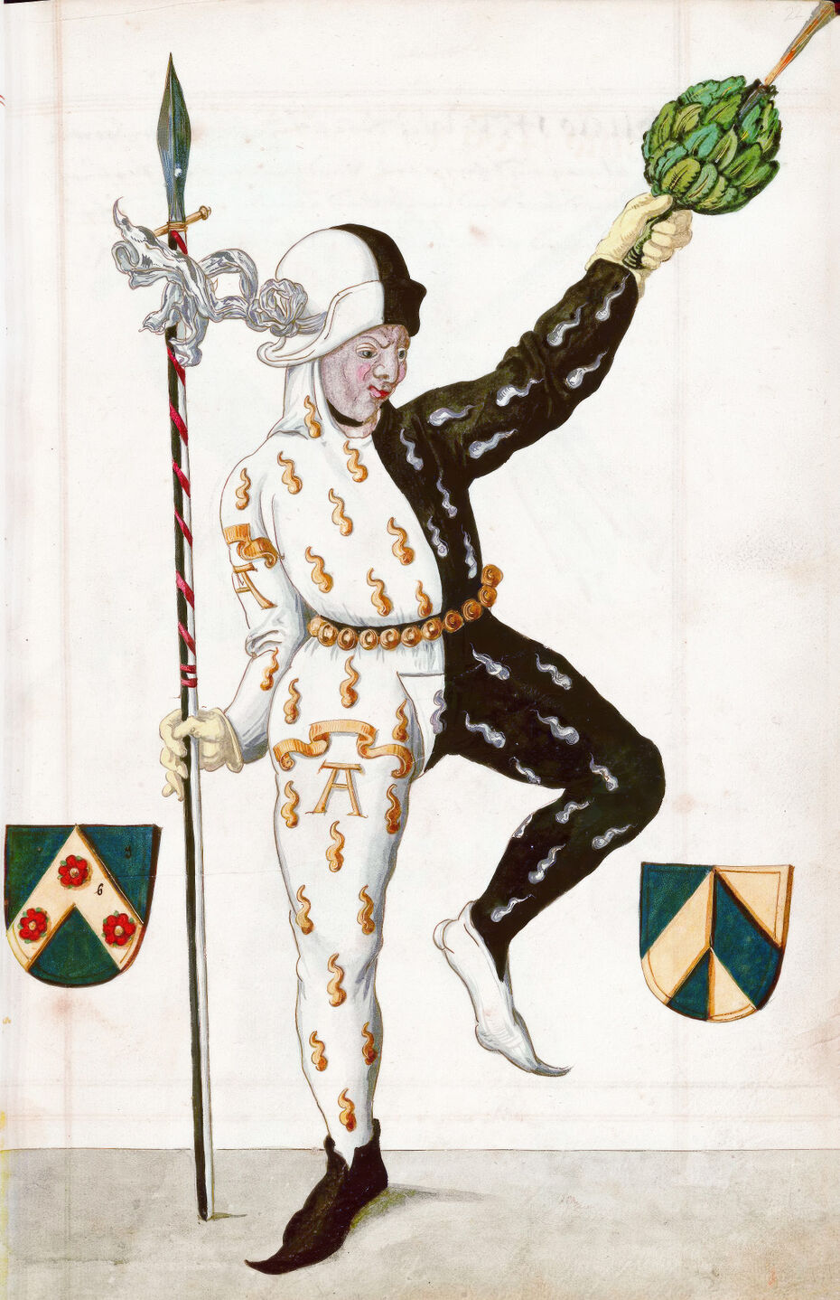 Ил. 2. Неизвестный художник. Год 1469: маска «День-­­Ночь». 1590–1620. Бумага, гуашь, свинцовый карандаш. Библиотека Калифорнийского университета, Лос-Анджелес, США (Coll. 170. Ms. 351. Р. 53)