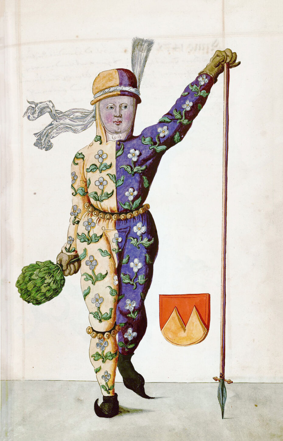 Ил. 13. Неизвестный художник. Год 1474: маска «Флоралия». 1590–1620. Бумага, гуашь, свинцовый карандаш. Библиотека Калифорнийского университета, Лос-Анджелес, США (Coll. 170. Ms. 351. Р. 63)