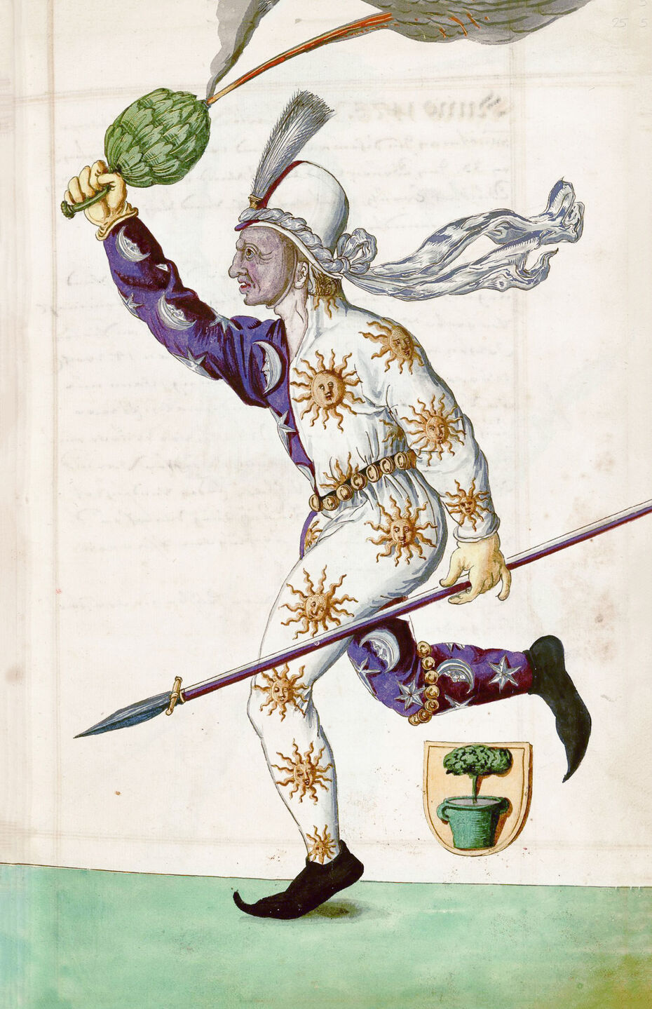 Ил. 14. Неизвестный художник. Год 1472: маска «Бегун». 1590–1620. Бумага, гуашь, свинцовый карандаш. Библиотека Калифорнийского университета, Лос-Анджелес, США (Coll. 170. Ms. 351. Р. 59)