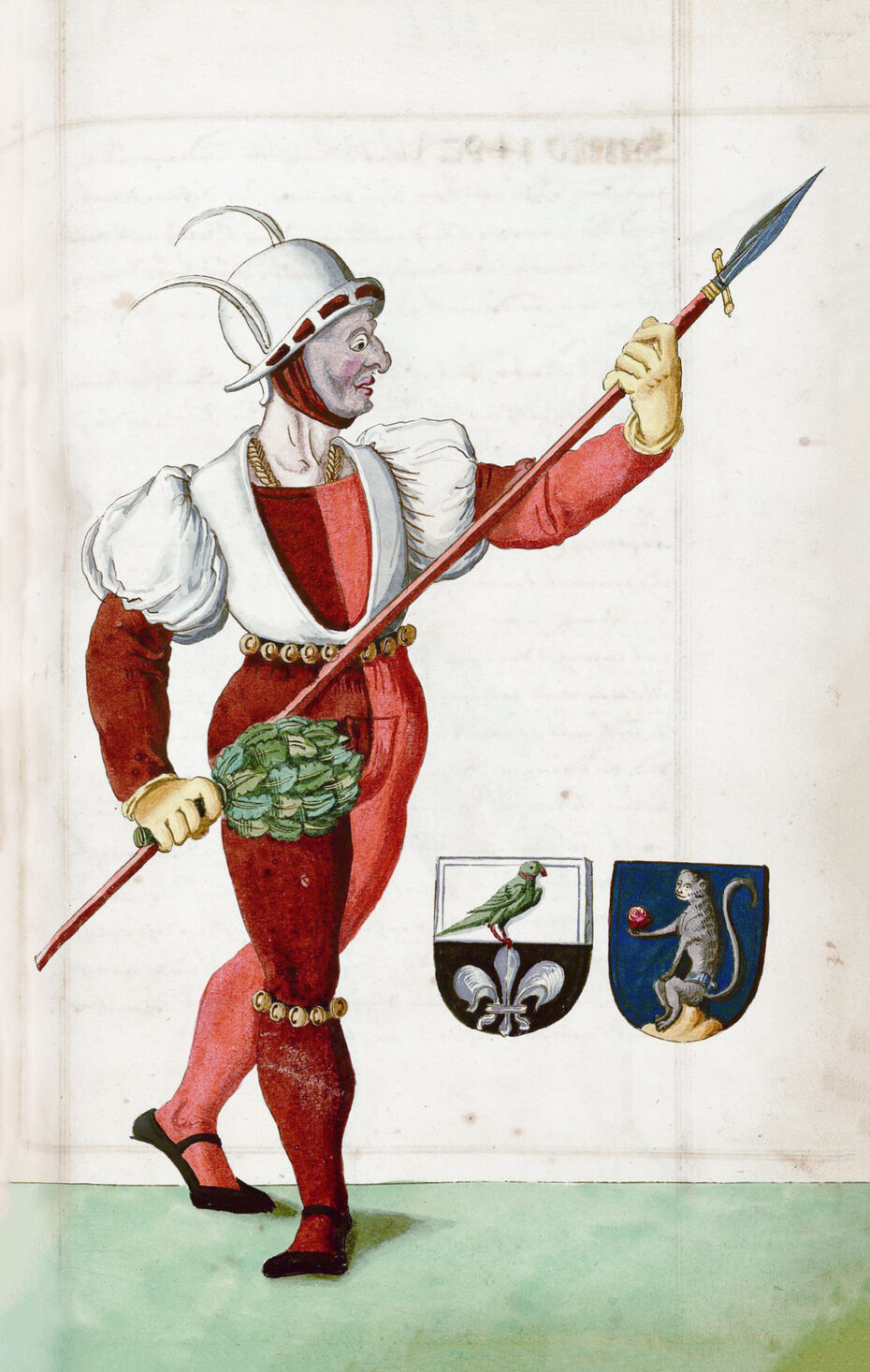 Ил. 17. Неизвестный художник. Год 1496: ряженый охраны. 1590–1620. Бумага, гуашь, свинцовый карандаш. Библиотека Калифорнийского университета, Лос-Анджелес, США (Coll. 170. Ms. 351. Р. 101)
