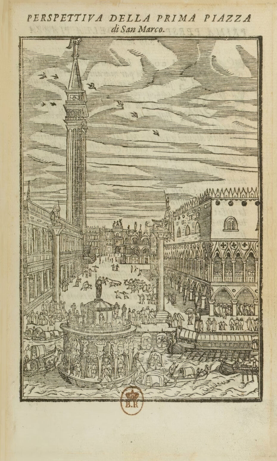 Ил. 4. Чезаре Вечеллио. Вид на площадь Сан-Марко и Театр Мира. 1590. Гравюра. Cesare Vecellio. De gli habiti antichi, e moderni di diverse parti del mondo libri due, In Venetia: presso Damian Zenaro, 1590, I, c. 39r. Национальная библиотека Франции, Париж