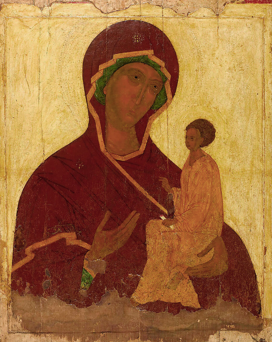 Ил. 13. Богоматерь Тихвинская. Вторая четв. XVI в. Новгород. Икона. Дерево, темпера. 110,8 × 88,8. Галерея Темпла, Лондон