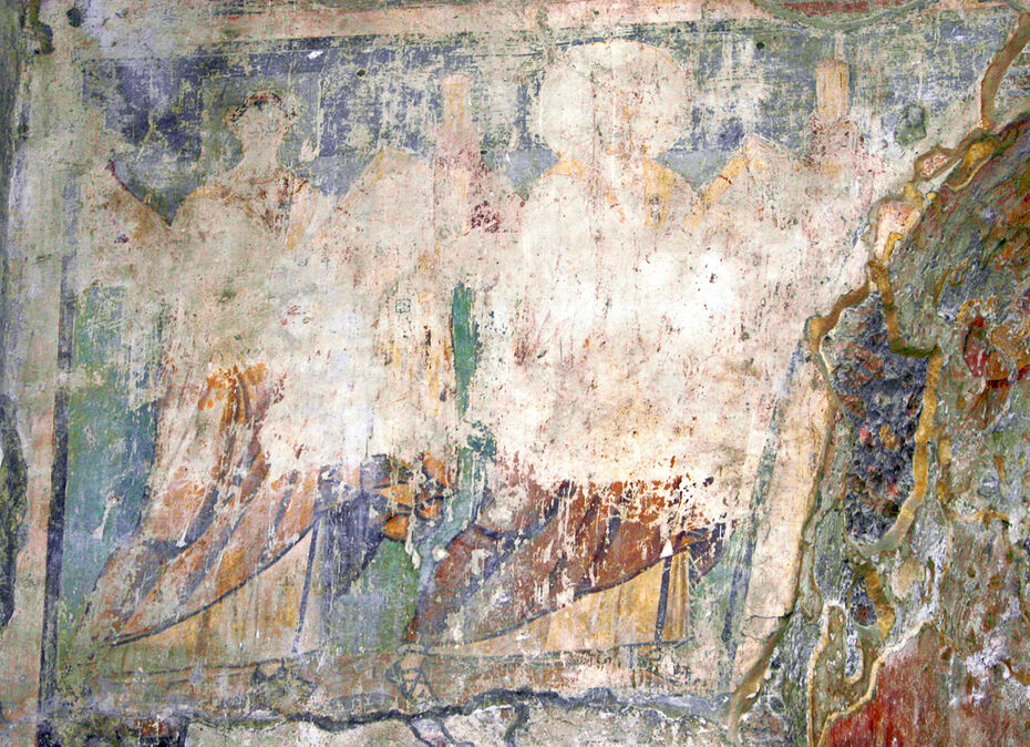 Ил. 6. Иоанн VII (705–707) и Лев II (682–683). Нач. VIII в. Росписи по левую сторону от главной апсиды. Церковь Санта Мария Антиква, Рим