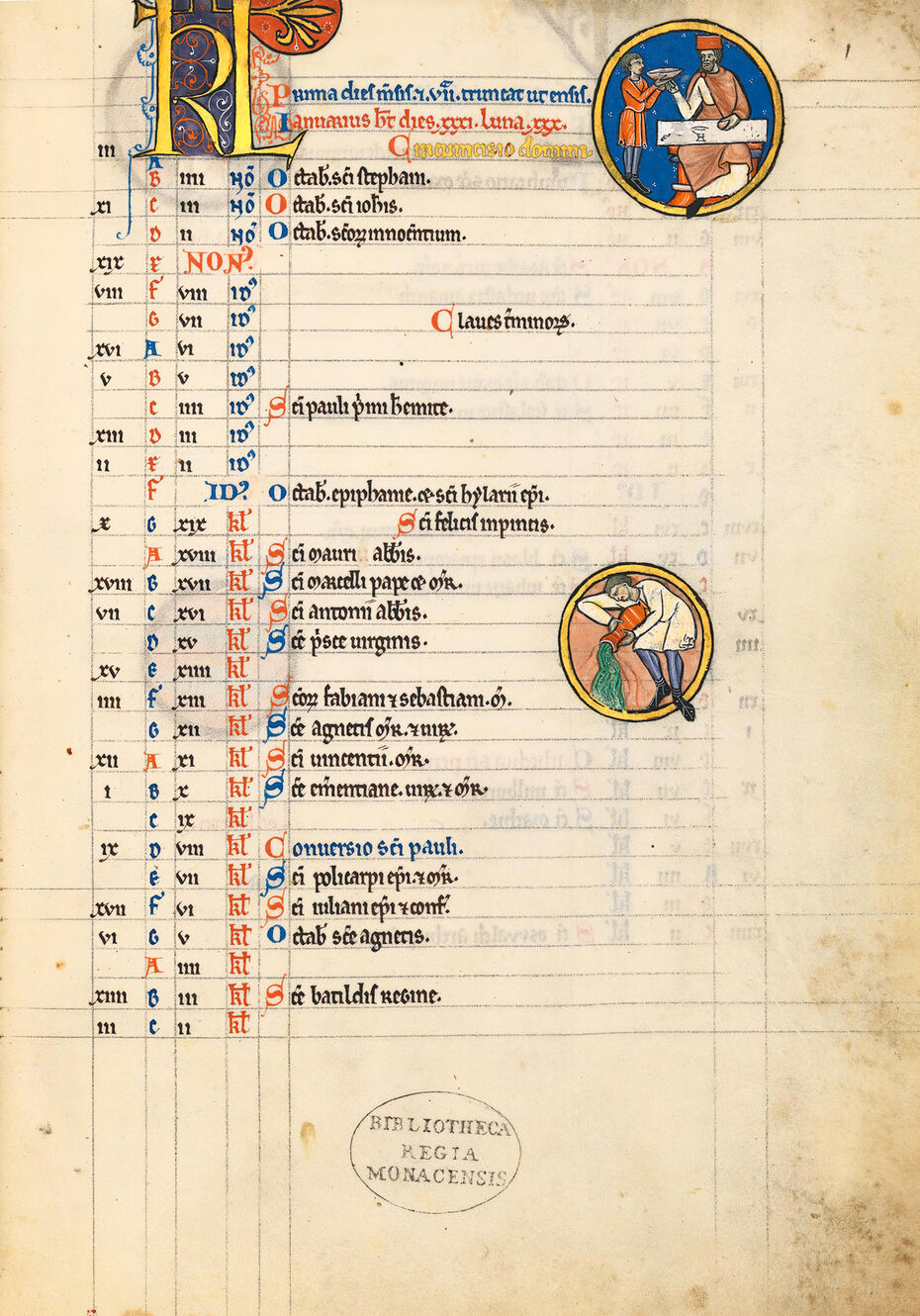 Ил. 1. Январь. 1200–1225. Мюнхенская Псалтирь. Пергамен. 28,0 × 19,5. Оксфорд (?). Баварская государственная библиотека, Мюнхен