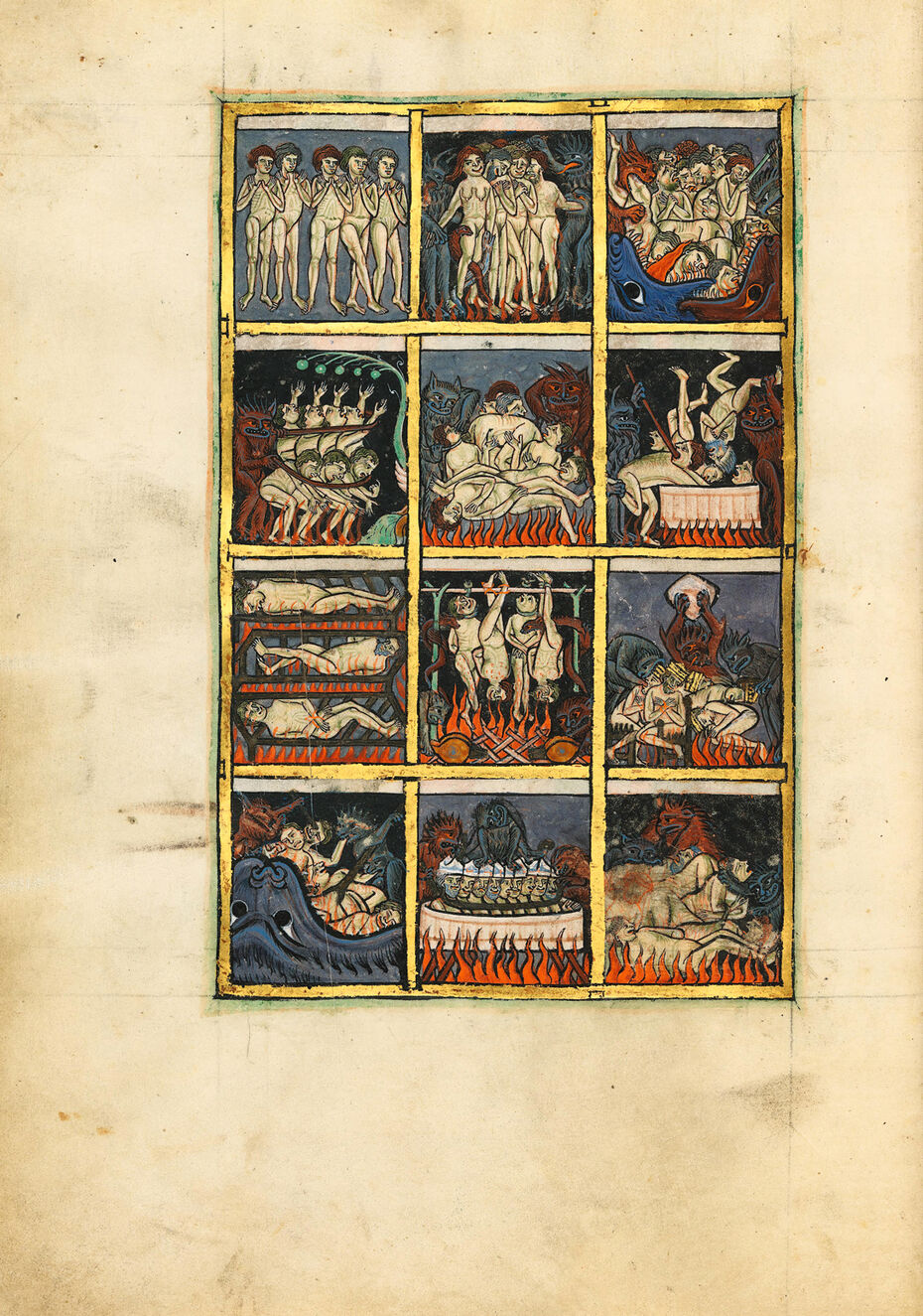 Ил. 5. Мучения грешников в Аду. 1200–1225. Мюнхенская Псалтирь. Пергамен. 28,0 × 19,5. Оксфорд (?). Баварская государственная библиотека, Мюнхен