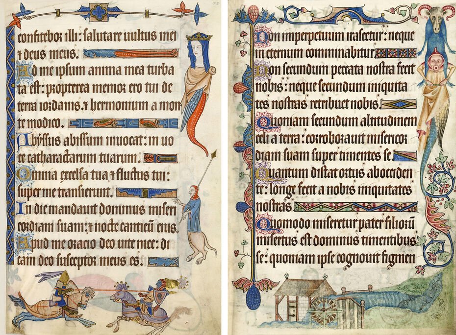 Ил. 24. Псалом 41(42). 1330–1345. Псалтирь Латрелла. Пергамен. 35 × 24,5. Школа Восточной Англии. Британская библиотека, Лондон // Ил. 25. Псалом 102(103). 1330–1345. Псалтирь Латрелла. Пергамен. 35 × 24,5. Школа Восточной Англии. Британская библиотека, Лондон